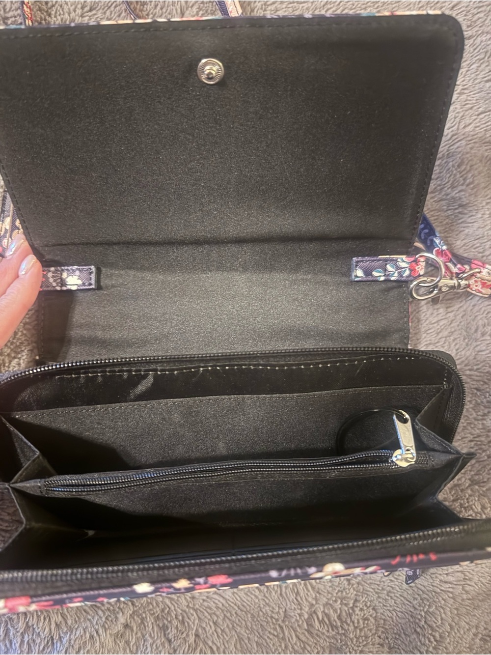Floral Navy Crossbody Wallet - Pink & Cream Flower Print - Picture 2 of 3